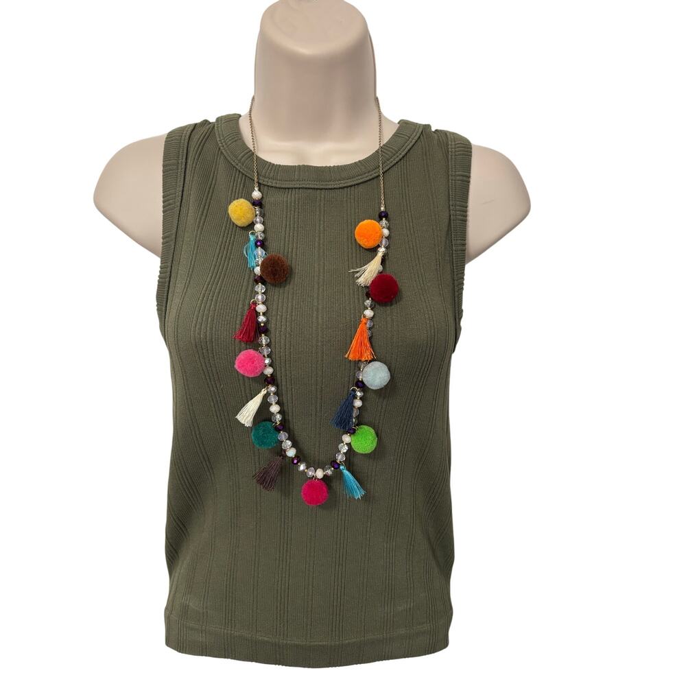 Women's Colorful‎ Mini Tassel Beaded Gold Necklace Fun Retro Festival Statement